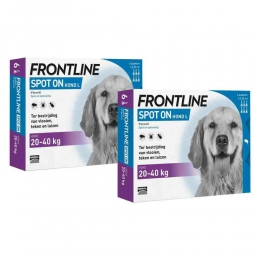 2xFrontlineSpotOnAntiVlooienenTekenDruppelsHond20-40kg6pipetten