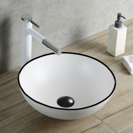 OpbouwWaskomBossWessingRaja40x33x15cmGlanzendWitmetZwarteLijnAquaSplash