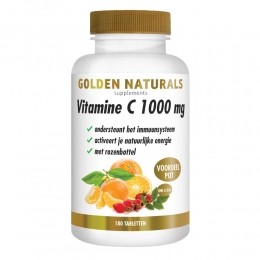 GratisVerzending2xGoldenNaturalsVitamineC1000mgRozenbottelVegan180tabletten