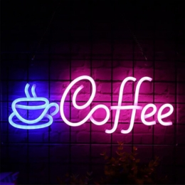 LEDNeonWandlampCoffeeOpUSB42x22x2cmBlauwRoze