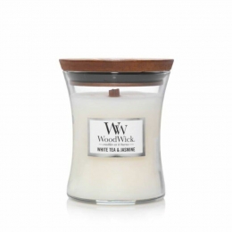 WoodWickGeurkaarsMediumWhiteTeaJasmine275gr