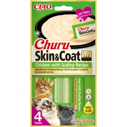 12xCiaoChuruKattensnackSkinCoat-ChickenScallop4x14gr