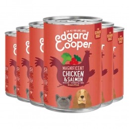 6xEdgardCooperBlikVersVleesSeniorHondenvoerKip-Zalm400gr