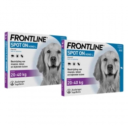 2xFrontlineSpotOnAntiVlooienenTekenDruppelsHondL20-40kg3pipetten
