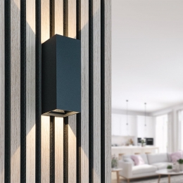 MilesSLEDwandlamp-upendownlightbuiten-3000Kwarmwit-10Watt760lumen-IP65waterdicht-Zwart-buitenverlichtingvoorbinnenenbuiten