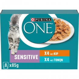 PurinaONEKattenvoerNatAdultSensitiveKipTonijn8x85gr