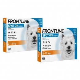 2xFrontlineSpotOnAntiVlooienenTekenDruppelsHond2-10kg6pipetten