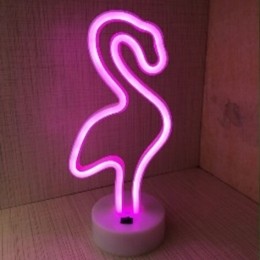 LEDNeonTafellampFlamingoOpBatterijenenUSB13x10x29cmRoze