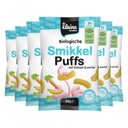 6xdeKleineKeukenBioSmikkelPuffsBanaanWortel30gr