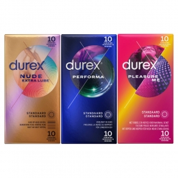 Durex-NudeExtraLubeCondooms10stuksPleasureMeCondooms10stuksPerformaCondooms10stuks-Pakket