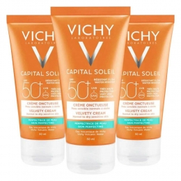 3xVichyCapitalSoleilFluweelachtigeCrmeSPF50Gezicht50ml