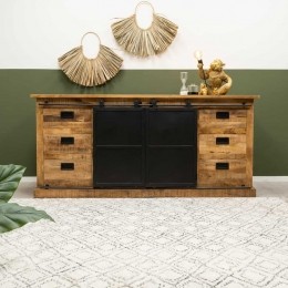 DressoirmangohoutTuremetschuifdeurenen6lades