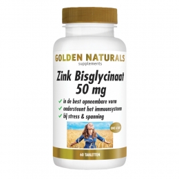 GratisVerzendingGoldenNaturalsZinkBisglycinaat50mgVegan60tabletten