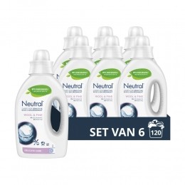 6xNeutralVloeibaarWasmiddelWolFijn20Wasbeurten1liter