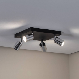 HELAMPlafondlampTuneIIzwartchroommetaal4-lampsvierkant
