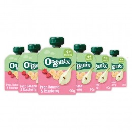 6xOrganixKnijpfruit4mPeerBanaanFramboos90gr