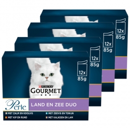 4xGourmetKattenvoerNatPerleDuoRund-Kip12x85gr