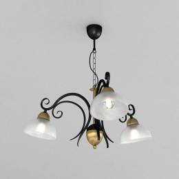 LuminexKroonluchterFlora3glazenkappenzwartmessing