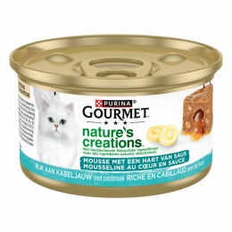 24xGourmetNaturesCreationsKattenvoerNatMousseKabeljauwinSaus85gr