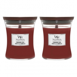 2xWoodWickGeurkaarsMediumCinnamonChai275gr