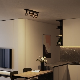 Glazura-LEDPlafondlampGlazenBollen-PlafondlampSmokeGlas-4spots-KantelbaarDraaibaar-Zwart-E14-fitting-IP20-PlafondlampRookgla