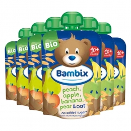 6xBambixKnijpzakjeAppelPerzikBanaanPeerHaverBio10mnd100gr