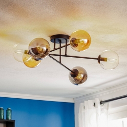 EMIBIGLIGHTINGPlafondlampGlassyzwartgrafietamberhelder6-lamps