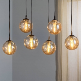 EMIBIGLIGHTINGHanglampGlassy6-lampszwartamberglas75cm
