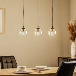 EMIBIGLIGHTINGHanglampGlassy3-lampsrechtzwarthelderglas