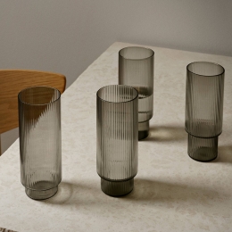 fermLIVINGlongdrinkglasRipplegrijs300mlglassetvan4