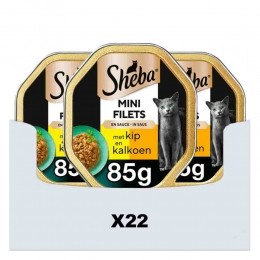 22xShebaMiniFiletsAdultKattenvoerNatvoerKipenKalkoeninSausKuipjes85gr