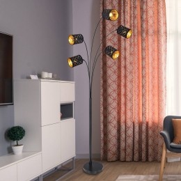 GloboVloerlampClarkezwartgoud5-lamps