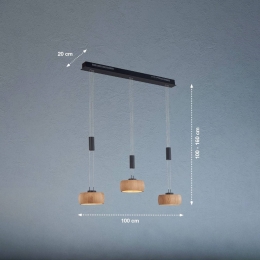 FISCHERHONSELLEDhanglampShine-WoodeikenzwartLengte100cm3-lamps