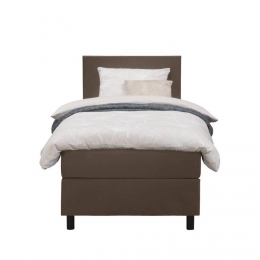LeenBakker-BoxspringLivEgaal-90x200Cm-RondePoot-StofVelvet-Bruin