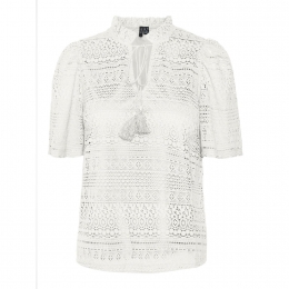 VeroModaHoneyLaceShortSleeveTasselTop