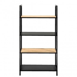 LeenBakker-BoekenkastDebbey-Zwartnaturel-119x645x30Cm-HoutMetaal-ZwartBruin-645x119x30Cm