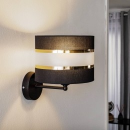 HELAMWandlampHelenUitsteekselTextielkapzwart-goud