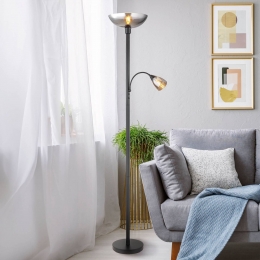 GloboBladevloerlamphoogte178cmzwartrookkleurig2-lamps