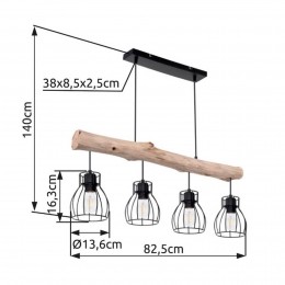 GloboHanglampMinalengte83cmzwartbruin4-lamps