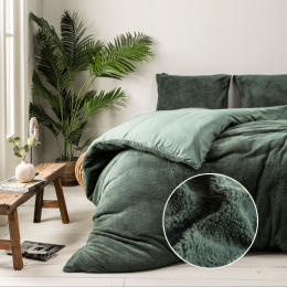 Sale-30DekbedovertrekTeddy-Tweepersoons200x200Cm-GroenMicrovezelTeddy-Effen-FreshAndCo-Dekbed-Discounternl