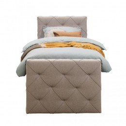 LeenBakker-BoxspringMetVoetbordLivGeruit-90x200Cm-RondePoot-Stof-Beige
