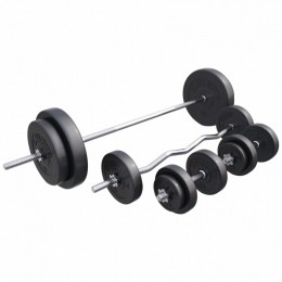Halterset100kg-Kunststof-Halterstangmetgewichten-Schroefsluiting-GorillaSports