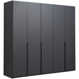 LeenBakker-KledingkastMilaan5-deurs-Grafiet-208x225x58Cm-Spaanplaat-GrijsZwart