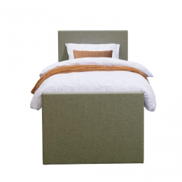 LeenBakker-BoxspringMetVoetbordLivEgaal-90x200Cm-RondePoot-Stof-Groen