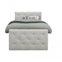 LeenBakker-BoxspringMetVoetbordLivGeruit-Ecru-120x200Cm-VierkantePoot-Stof-Crme