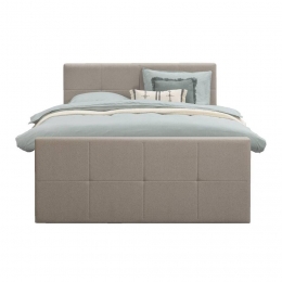 LeenBakker-BoxspringMetVoetbordLivGeblokt-160x200Cm-SlankePoot-Stof-Beige