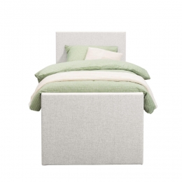 LeenBakker-BoxspringMetVoetbordLivEgaal-Ecru-90x200Cm-RondePoot-Stof-Crme