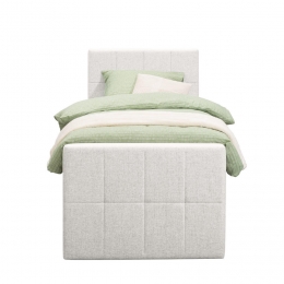 LeenBakker-BoxspringMetVoetbordLivGeblokt-Ecru-90x200Cm-SlankePoot-Stof-Crme