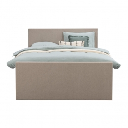 LeenBakker-BoxspringMetVoetbordLivEgaal-160x200Cm-RondePoot-Stof-Beige