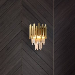 Eko-LightWandlampAspengoudkleurigmetaalglaskristallen25cm